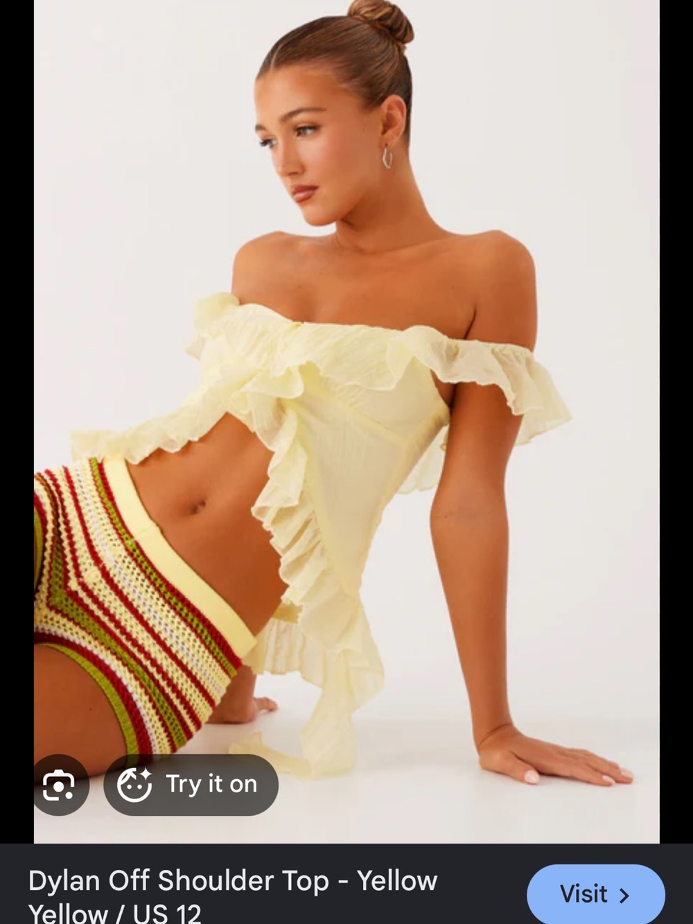 Peppermayo Yellow Off-Shoulder Ruffle Crop Top